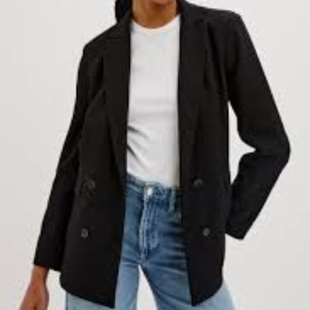 Rails Jac Blazer Womens Medium Black Twill Linen Blend Double‎ Breasted Neutral